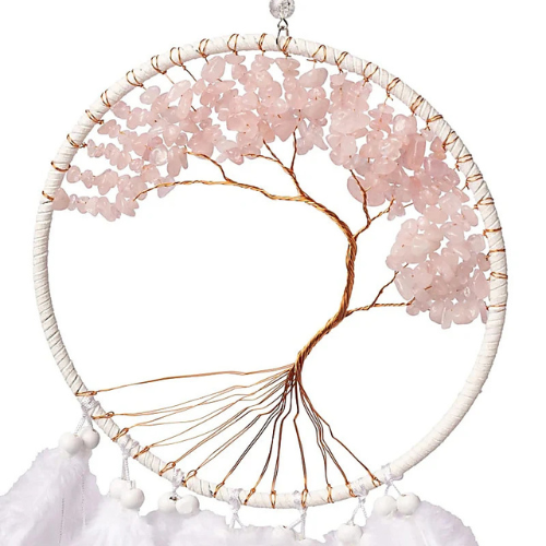 Acchiappasogni Albero della Vita con Quarzo Rosa