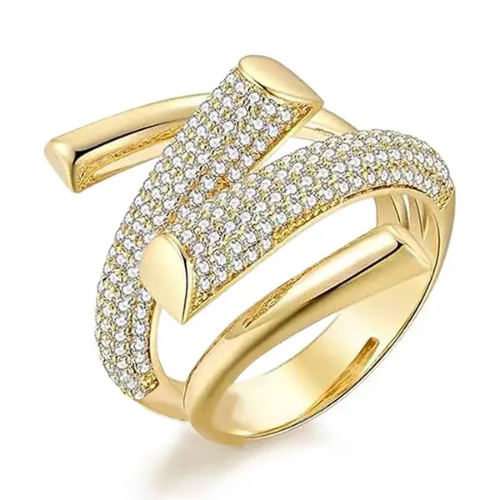 Anello regolabile oro zirconi L'arcano segreto anello-geometrico-giallo