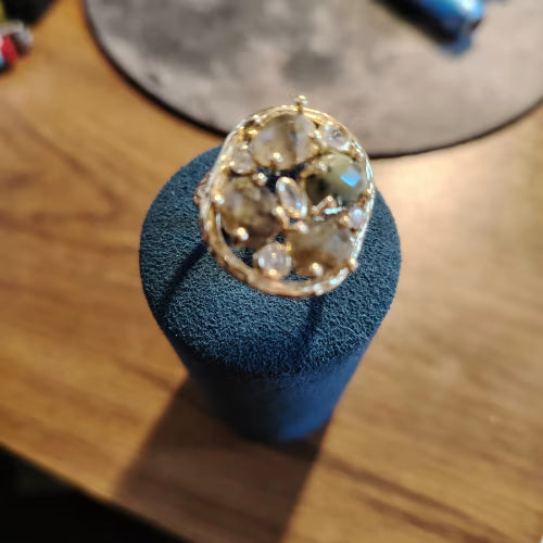 Anello bronzo Labradorite strass - L'arcano segreto
