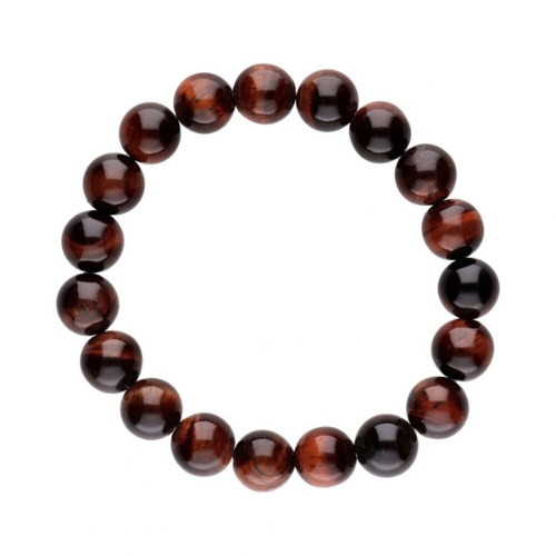 Bracciale in pietra Occhio di Bue con perle lisce tonde marrone scuro, 10 mm