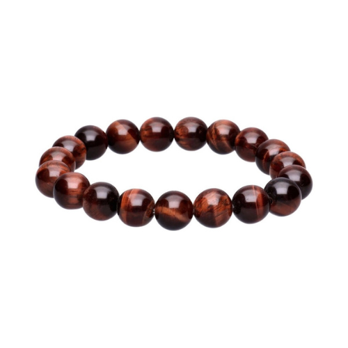 Bracciale Occhio di Bue con perle lisce tonde marrone scuro e striature, 10 mm