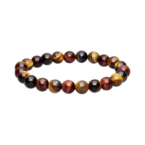 Bracciale di perline rotonde multicolore marrone e nero, finitura lucida