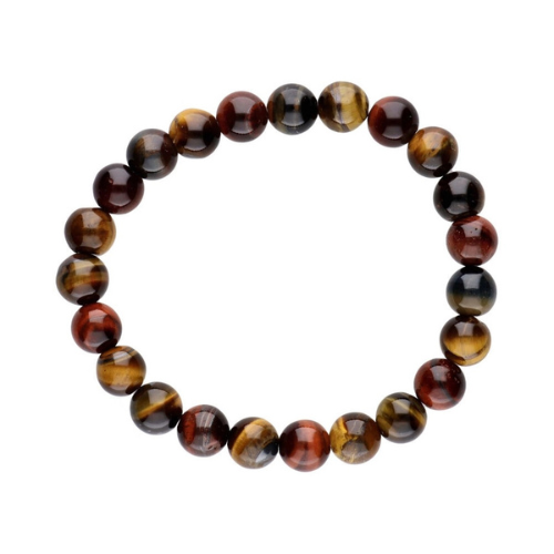 Bracciale elastico di perline rotonde marroni, ocra e nere, vista frontale