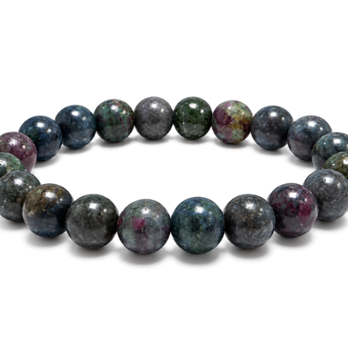 Bracciale elastico con perle tonde in pietra naturale multicolore, effetto striato