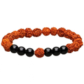 Bracciale con perle in rudraksha arancioni e sfere nere di tormalina, 8 mm