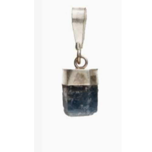 Ciondolo zaffiro blu grezzo con occhiello in argento sterling 925.