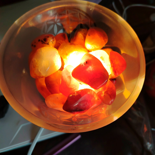 Lampada con corniola Fiore della vita con cavo e luce led