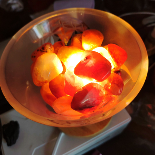 Lampada con corniola Fiore della vita con cavo e luce led