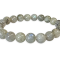 Bracciale con perle rotonde in labradorite grigio-verde, con riflessi iridescenti