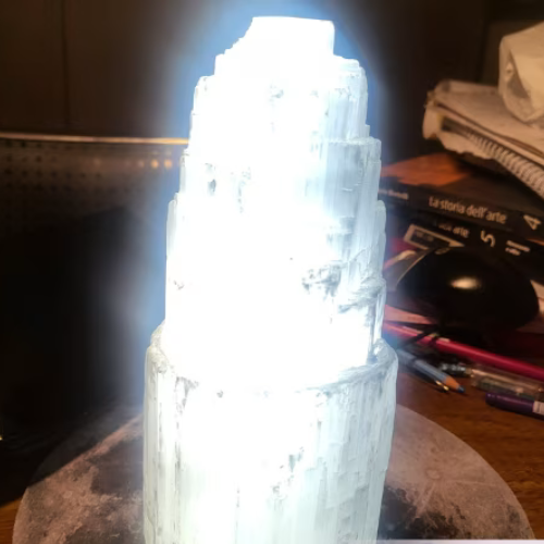 Lampada di selenite naturale L'arcano segreto lampada-selenite
