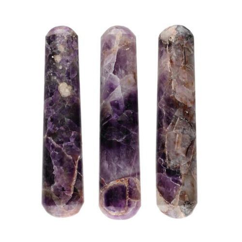 Tre bacchette massaggiatori in ametista naturale viola con venature chiare