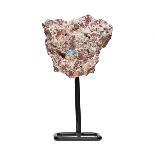Esemplare di cavansite blu intensa su piedistallo metallico nero