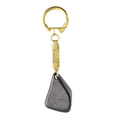 Portachiavi in shungite laminata con gancio dorato e pietra scura a goccia