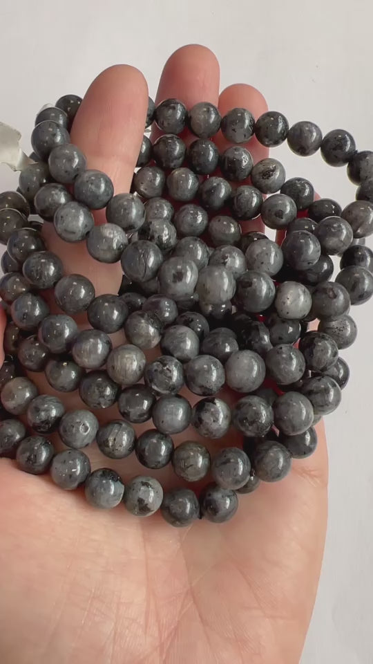 Bracciale in Larvikite Naturale Qualità A – Perle Rotonde 8mm Norvegia