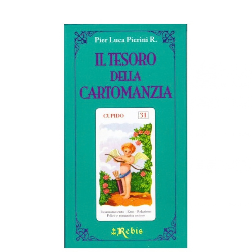 Copertina verde del libro Il Tesoro della Cartomanzia con illustrazione e Rebis