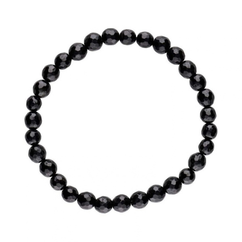 Bracciale elastico in tormalina nera sfaccettata con perline da 6 mm