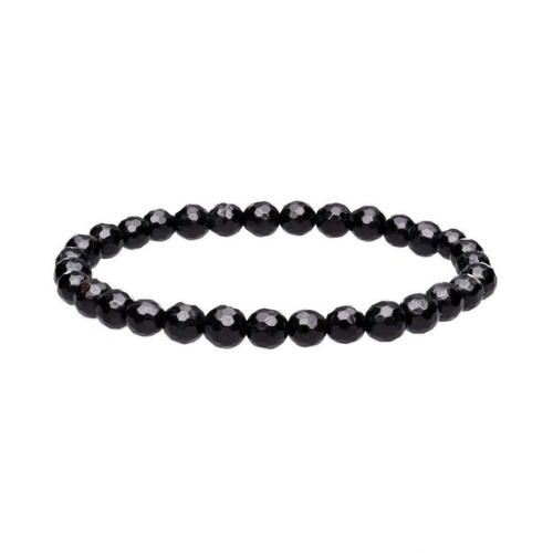 Bracciale elastico in tormalina nera sfaccettata, perline da 6 mm